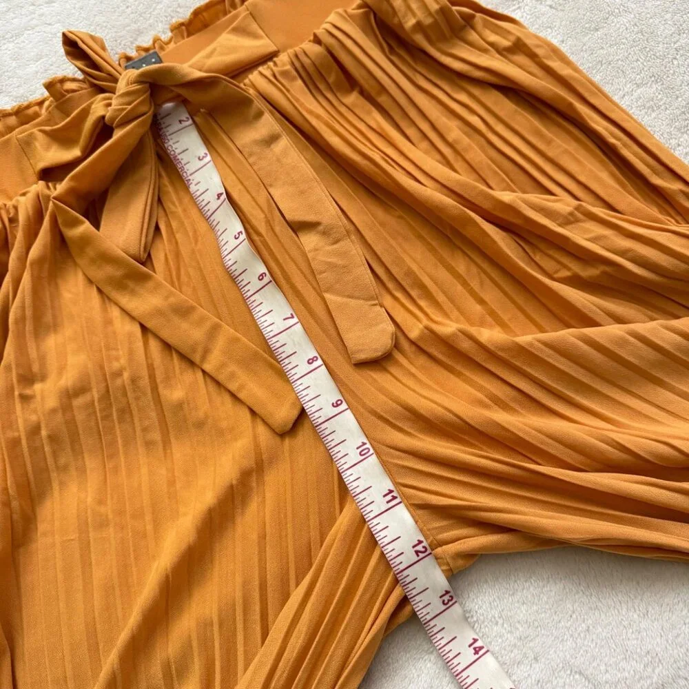 Soho Apparel womens wide pant‎ sz Small mustard yell ow paper bag elastic waist